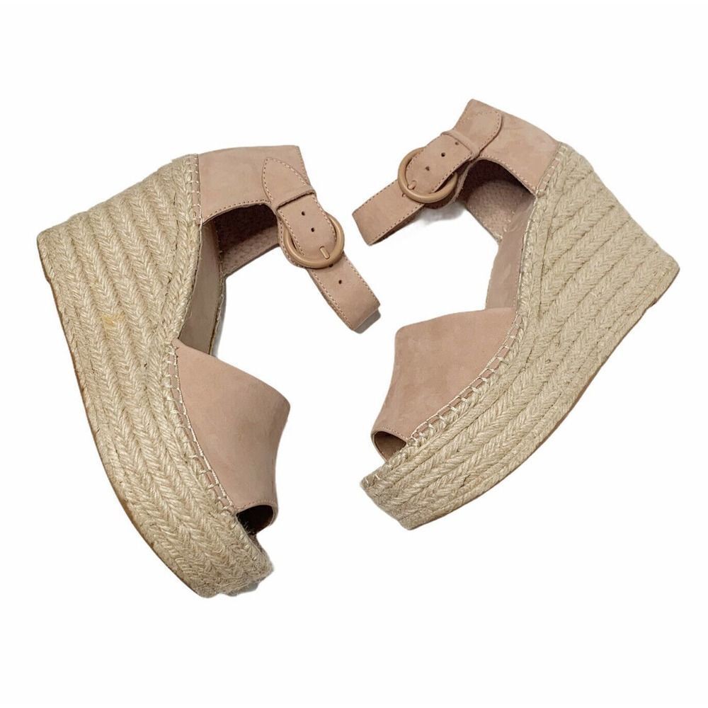 Marc Fisher Mlalida Leather Espadrille Wedge Neutral Blush Suede Women’s Siz 9.5